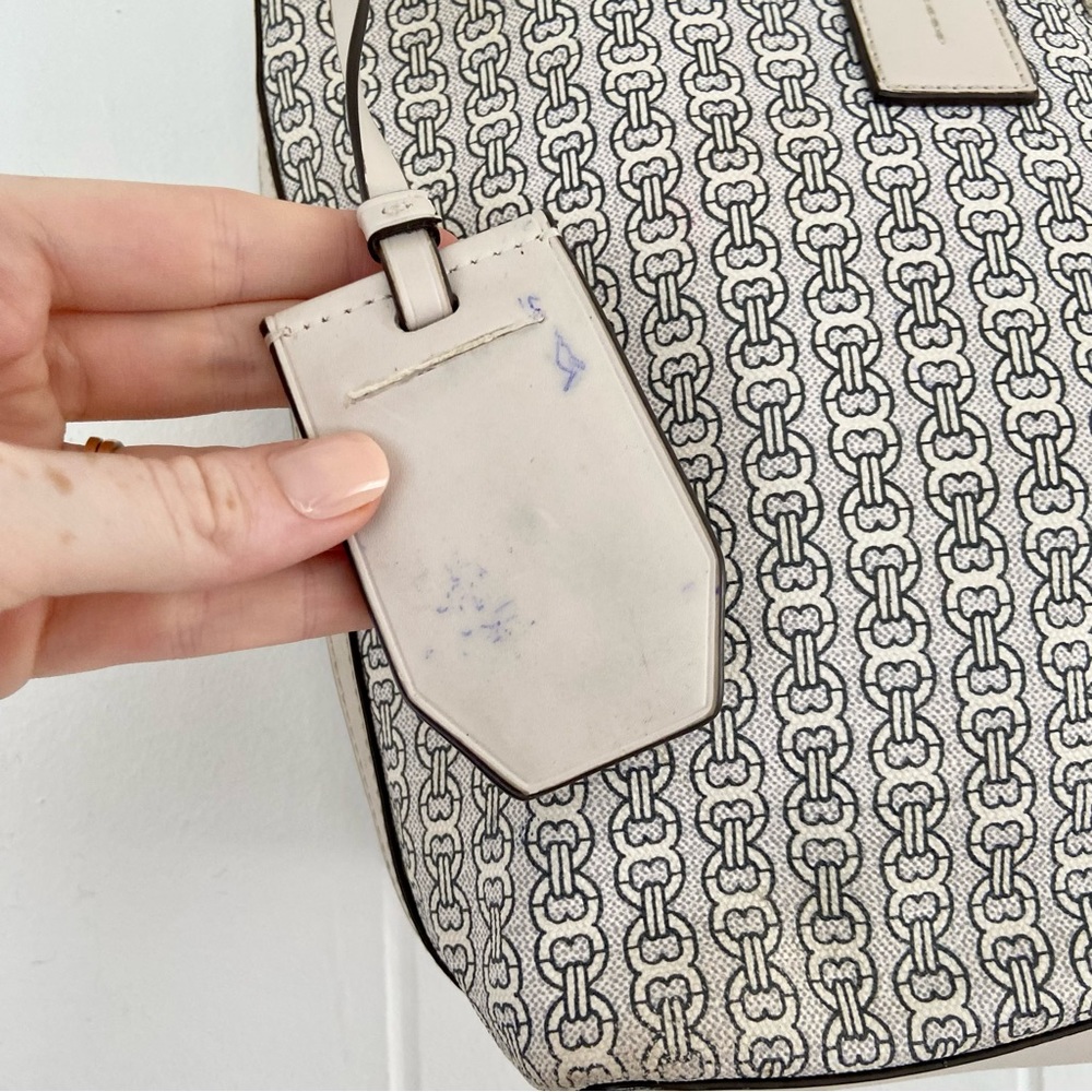 Tory Burch Gemini Link Tote Coated Canvas Double Strap Tote Designer Cream Blue - Picture 4 of 13